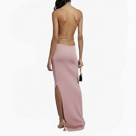 New Aya Muse Edo Halterneck Draped Maxi Dress S Light Pink - Picture 3 of 10